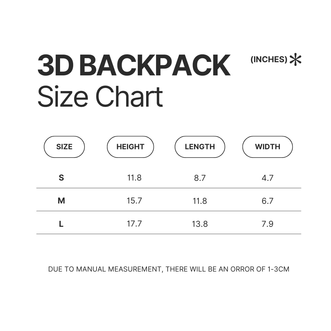 3D Backpack Size Chart - YuYu Hakusho Shop