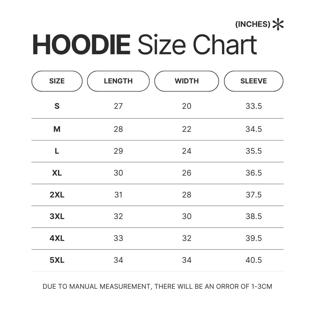 Hoodie Size Chart - YuYu Hakusho Shop