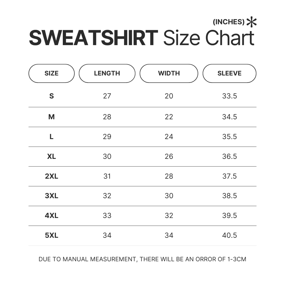 Sweatshirt Size Chart - YuYu Hakusho Shop