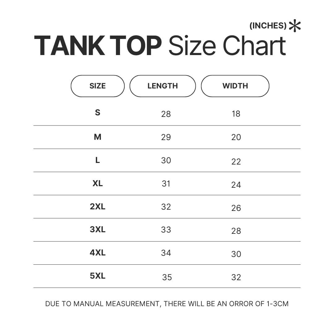 Tank Top Size Chart - YuYu Hakusho Shop