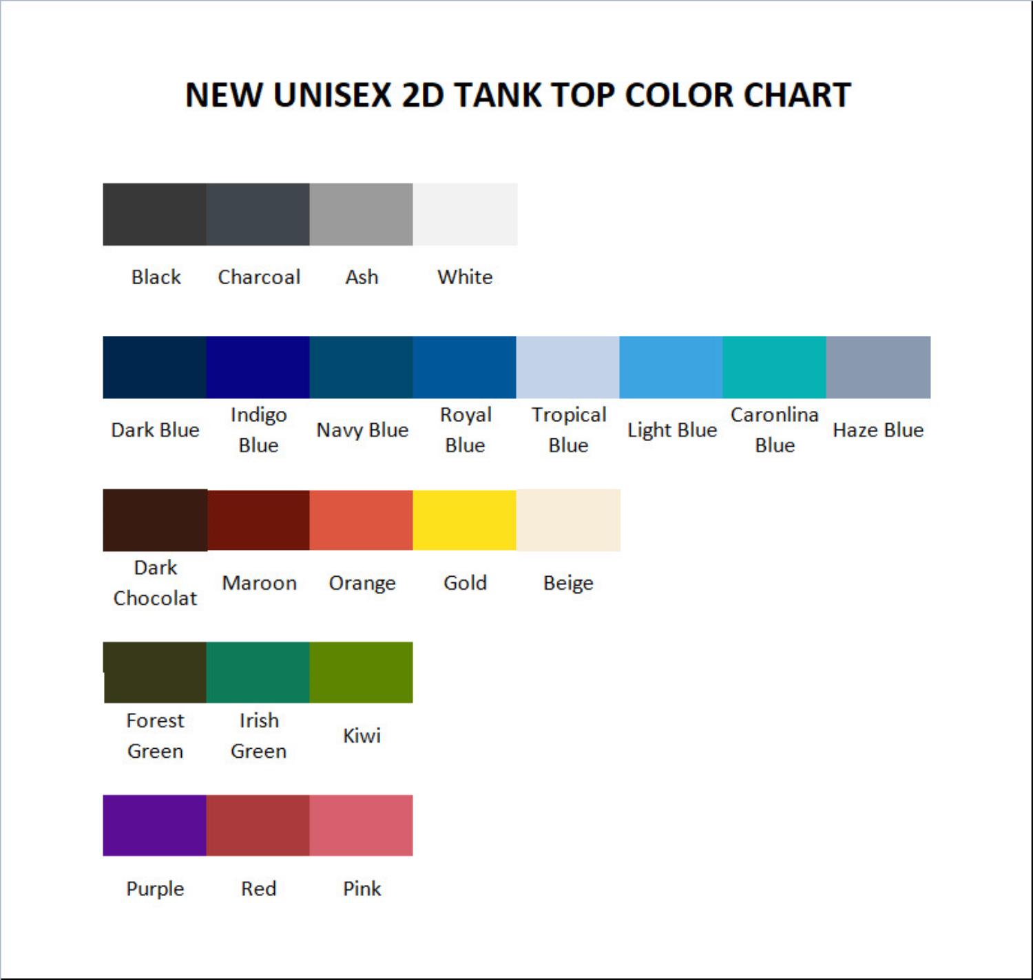 tank top color chart - YuYu Hakusho Shop