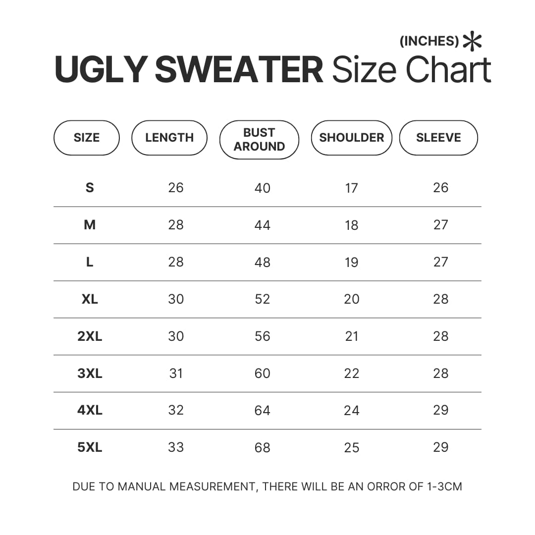 Ugly Sweater Size Chart - YuYu Hakusho Shop